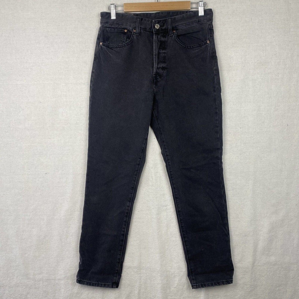 H&M Jeans Womens 29 Washed Black Denim Vintage Fit Button Fly High Rise Cotton